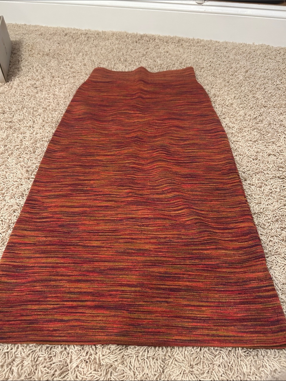 Maeve Multicolor Knit Midi Skirt — Rust, Orange & Red Blend
